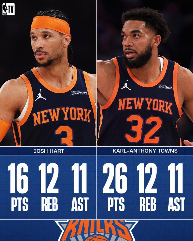 开云体育下载-同场砍下三双！哈特携手唐斯创造尼克斯队史纪录